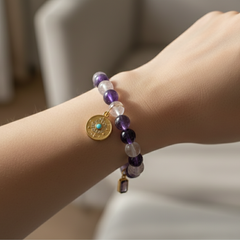 Heart Serenity Crystal Bracelet – Rose Quartz & Amethyst (Elastic Fit)
