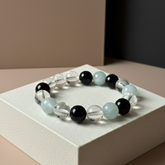 Calm Strength Protection Crystal Bracelet - Aquamarine, Golden Obsidian & Clear Quartz (Elastic Fit)