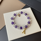 Clarity & Spiritual Protection Crystal Bracelet – Clear Quartz & Amethyst (Elastic Fit)