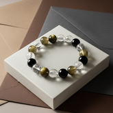Grounded Strength Protection Crystal Bracelet – Clear Quartz & Golden Obsidian (Elastic Fit)