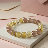 Joy & Prosperity Crystal Bracelet - Strawberry Quartz & Citrine (Elastic Fit)