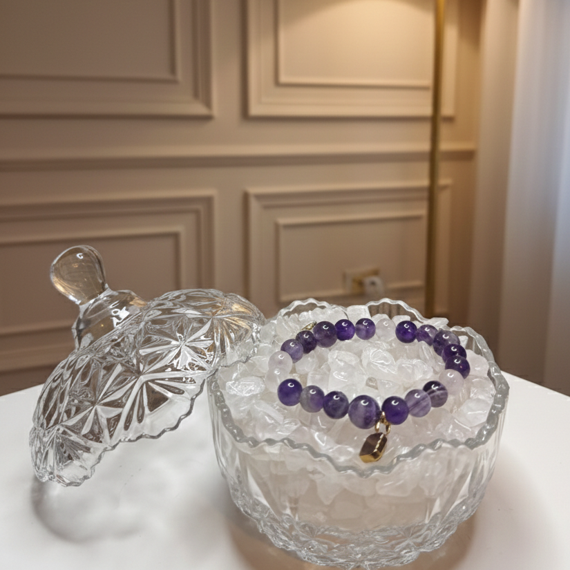 Heart Serenity Crystal Bracelet – Rose Quartz & Amethyst (Elastic Fit)