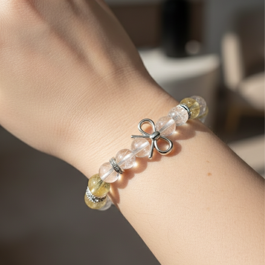 Ultimate Manifestation Crystal Bracelet - Clear Quartz, Rose Quartz, Citrine & Golden Rutilated Quartz (Elastic Fit)