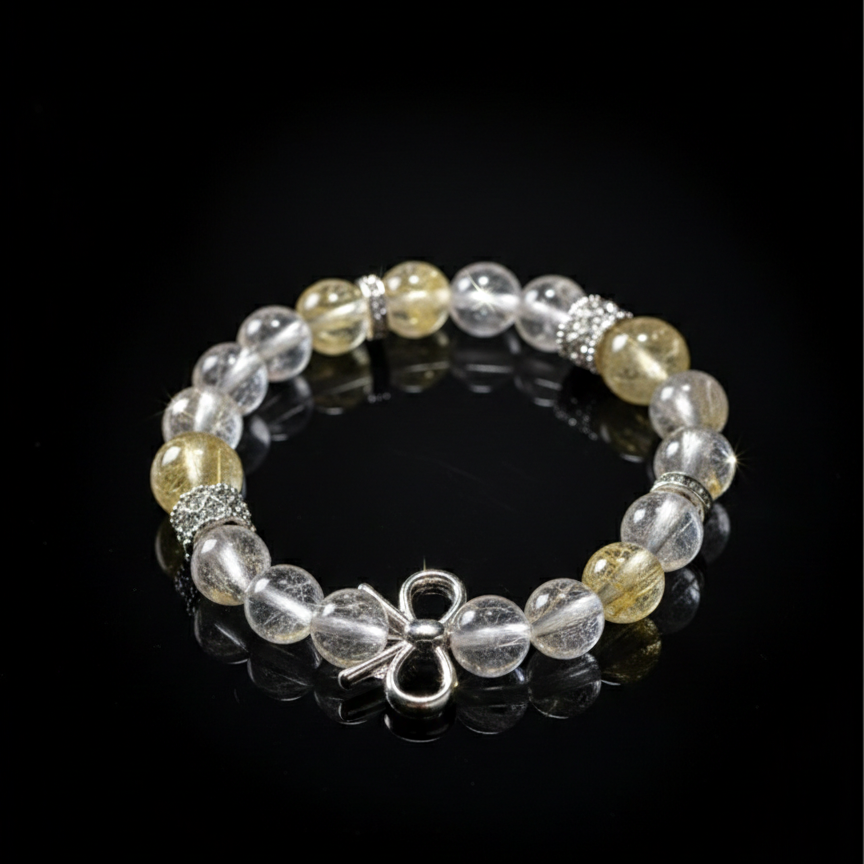 Ultimate Manifestation Crystal Bracelet - Clear Quartz, Rose Quartz, Citrine & Golden Rutilated Quartz (Elastic Fit)