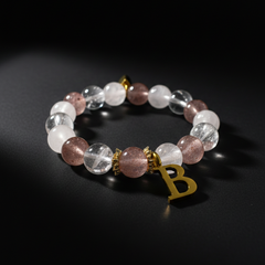 Pure Love Energy Crystal Bracelet - Clear Quartz, Rose Quartz & Strawberry Quartz (Elastic Fit)