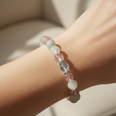 Heart Communication Crystal Bracelet - Rose Quartz, Strawberry Quartz & Aquamarine (Elastic Fit)
