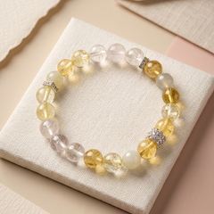 Divine Abundance Crystal Bracelet - Rose Quartz, Citrine, Golden Rutilated Quartz & Moonstone (Elastic Fit)