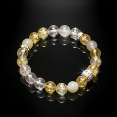 Divine Abundance Crystal Bracelet - Rose Quartz, Citrine, Golden Rutilated Quartz & Moonstone (Elastic Fit)