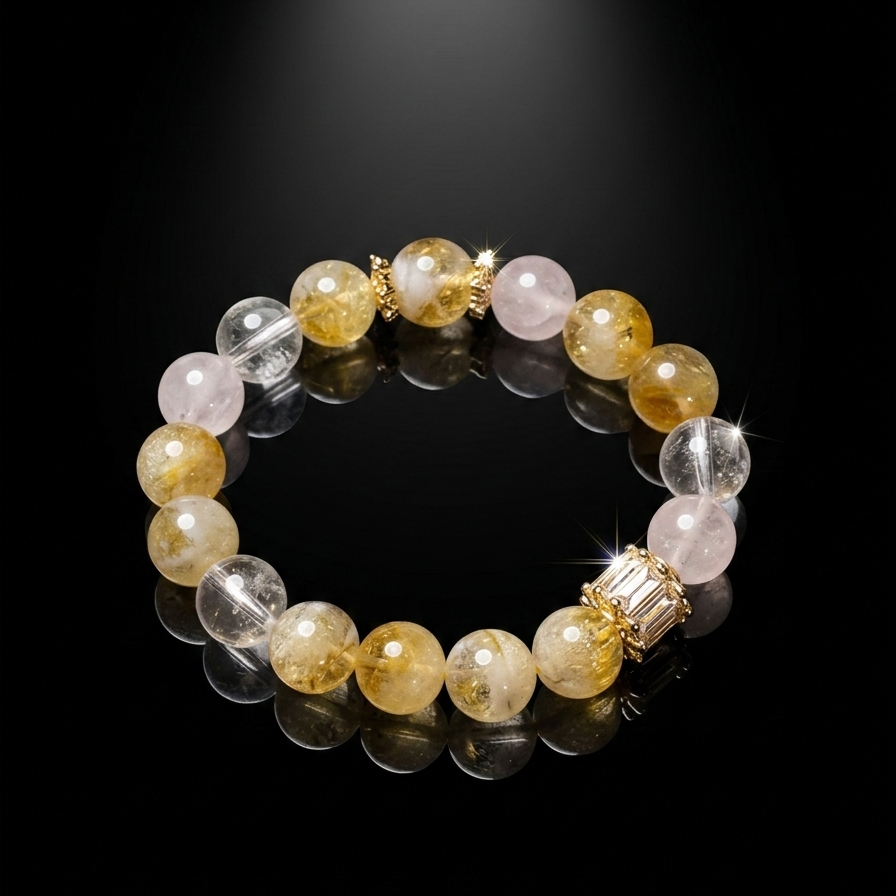Love & Abundance Harmony Crystal Bracelet - Clear Quartz, Rose Quartz & Citrine (Elastic Fit)