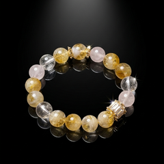 Love & Abundance Harmony Crystal Bracelet - Clear Quartz, Rose Quartz & Citrine (Elastic Fit)