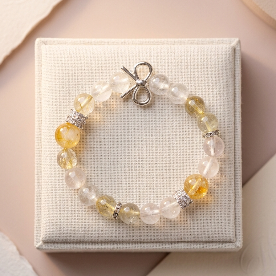 Ultimate Manifestation Crystal Bracelet - Clear Quartz, Rose Quartz, Citrine & Golden Rutilated Quartz (Elastic Fit)