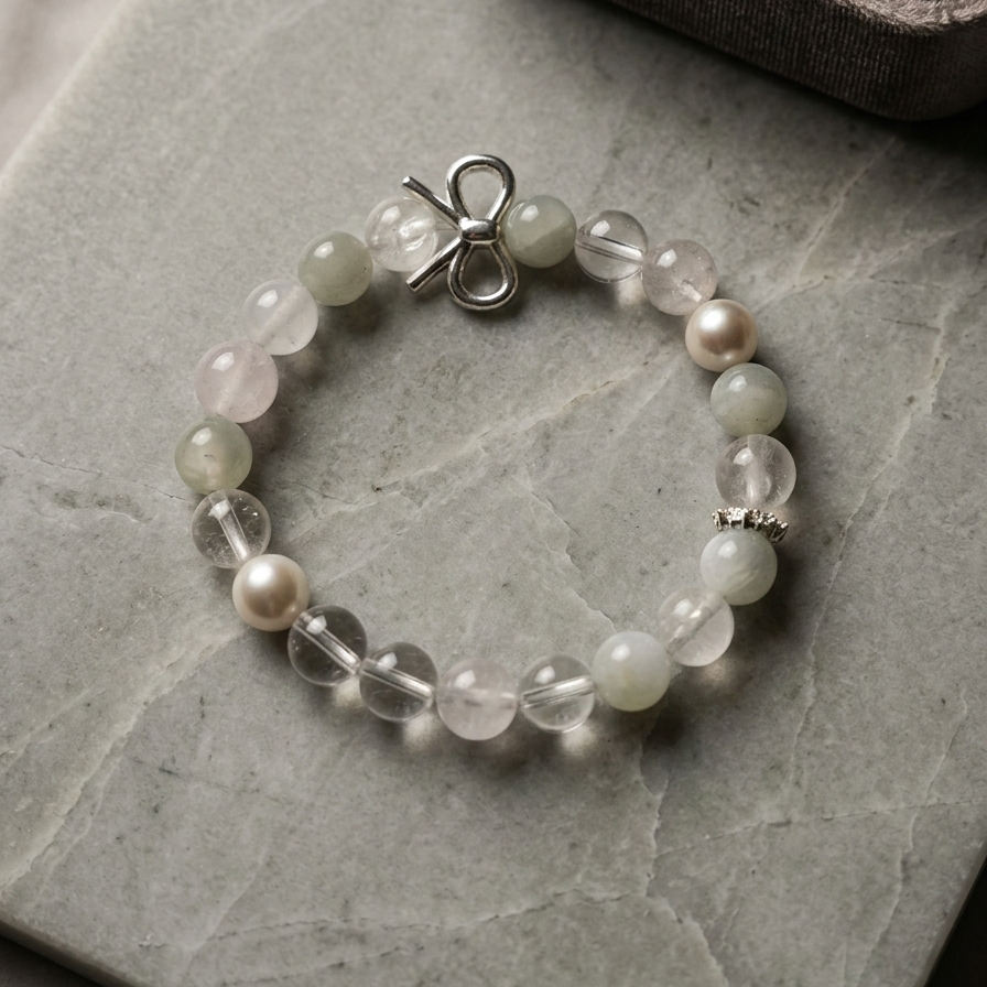 Love & Inner Growth Crystal Bracelet - Rose Quartz, Clear Quartz, Moonstone & Pearl (Elastic Fit)